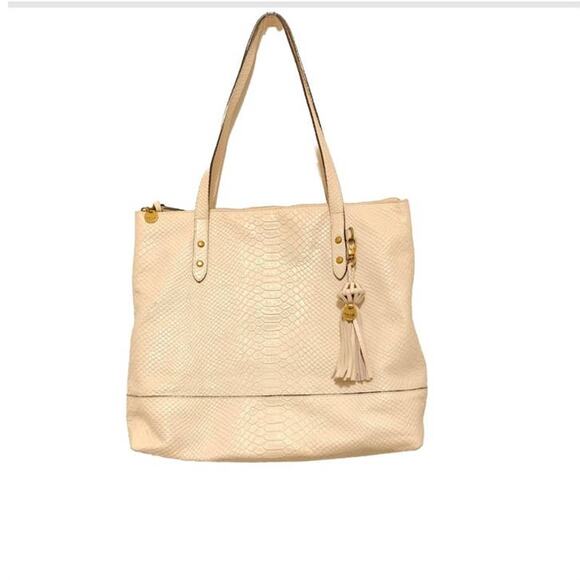 The Sak Ivory Cream Pebbled Leather Shopper Zip Top Tote Shoulder Bag Purse - Picture 1 of 12